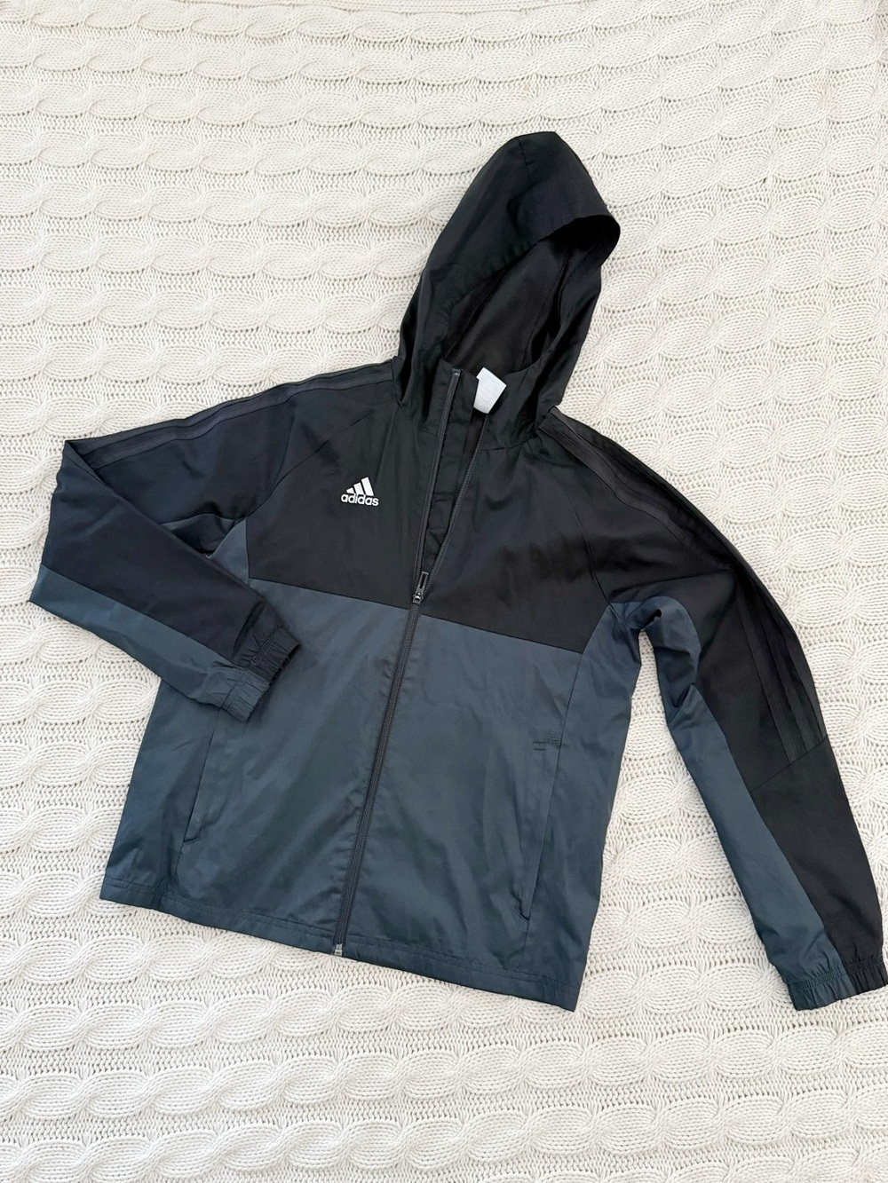 adidas boys Black and Charcoal Hooded Windbreaker